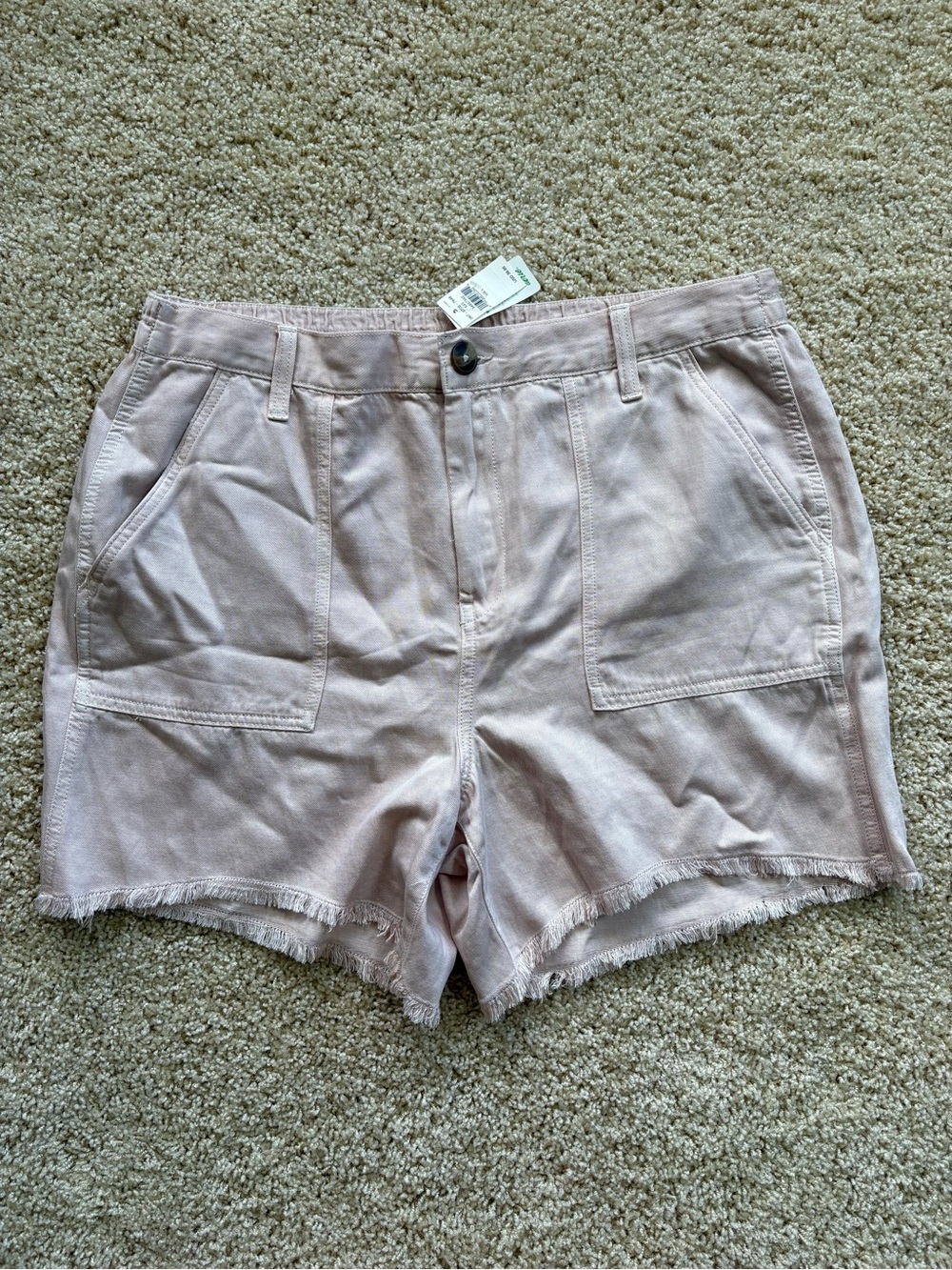NWT Aerie High Waisted Raw Hem Utility Shorts Womens Size Large Dusty Pink